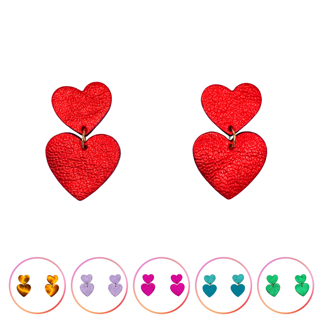 Boucles d’oreilles Double Cœur en cuir 8 coloris