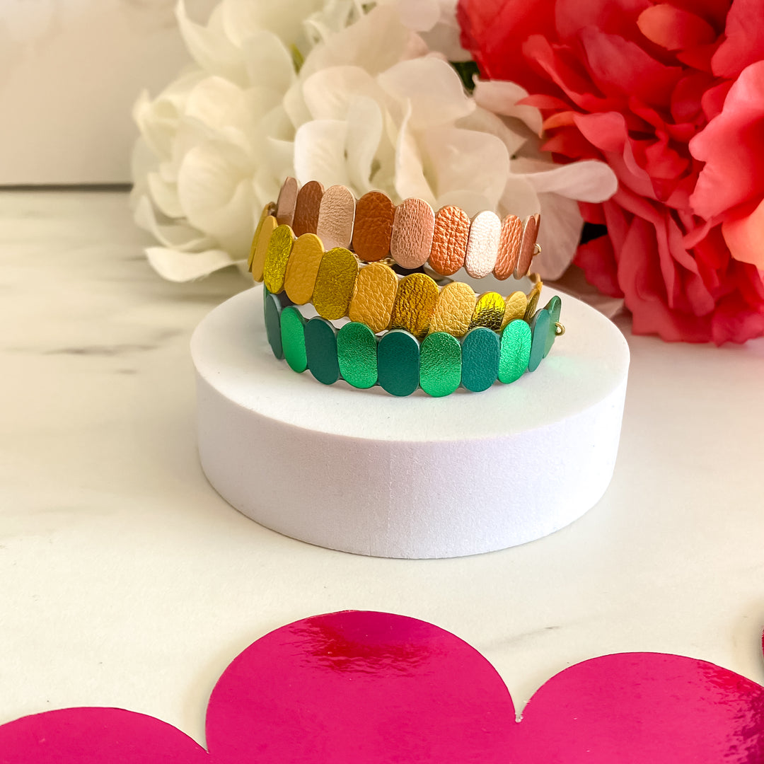 Bracelet en cuir marqueterie 3 coloris vert