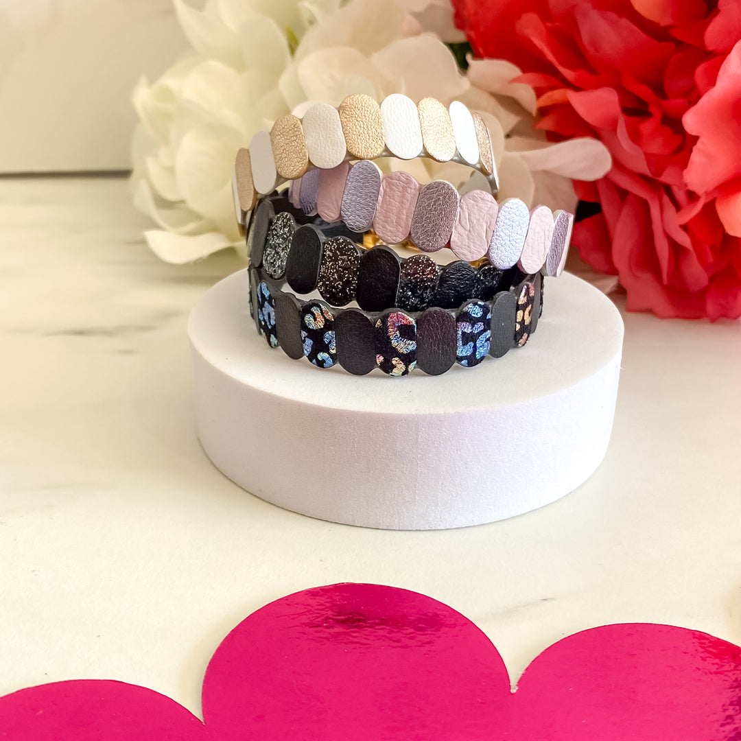 Bracelet en cuir marqueterie 4 coloris noir