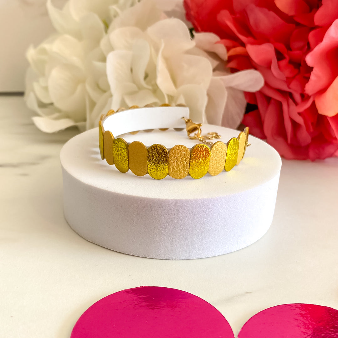 Bracelet en cuir marqueterie 3 coloris vert