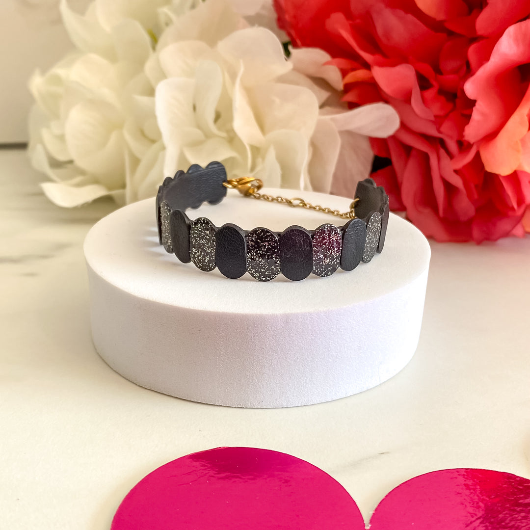 Bracelet en cuir marqueterie 4 coloris noir
