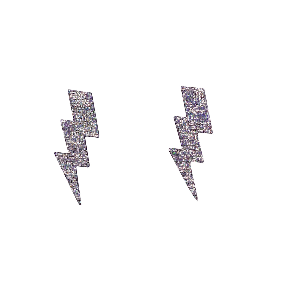 Boucles d’oreilles en cuir fait main en forme d'éclair, argent, artisanat français.