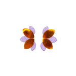 Charger l’image dans la galerie Boucles d’oreilles en cuir fait main en forme de fleur, violet et orange, artisanat français.