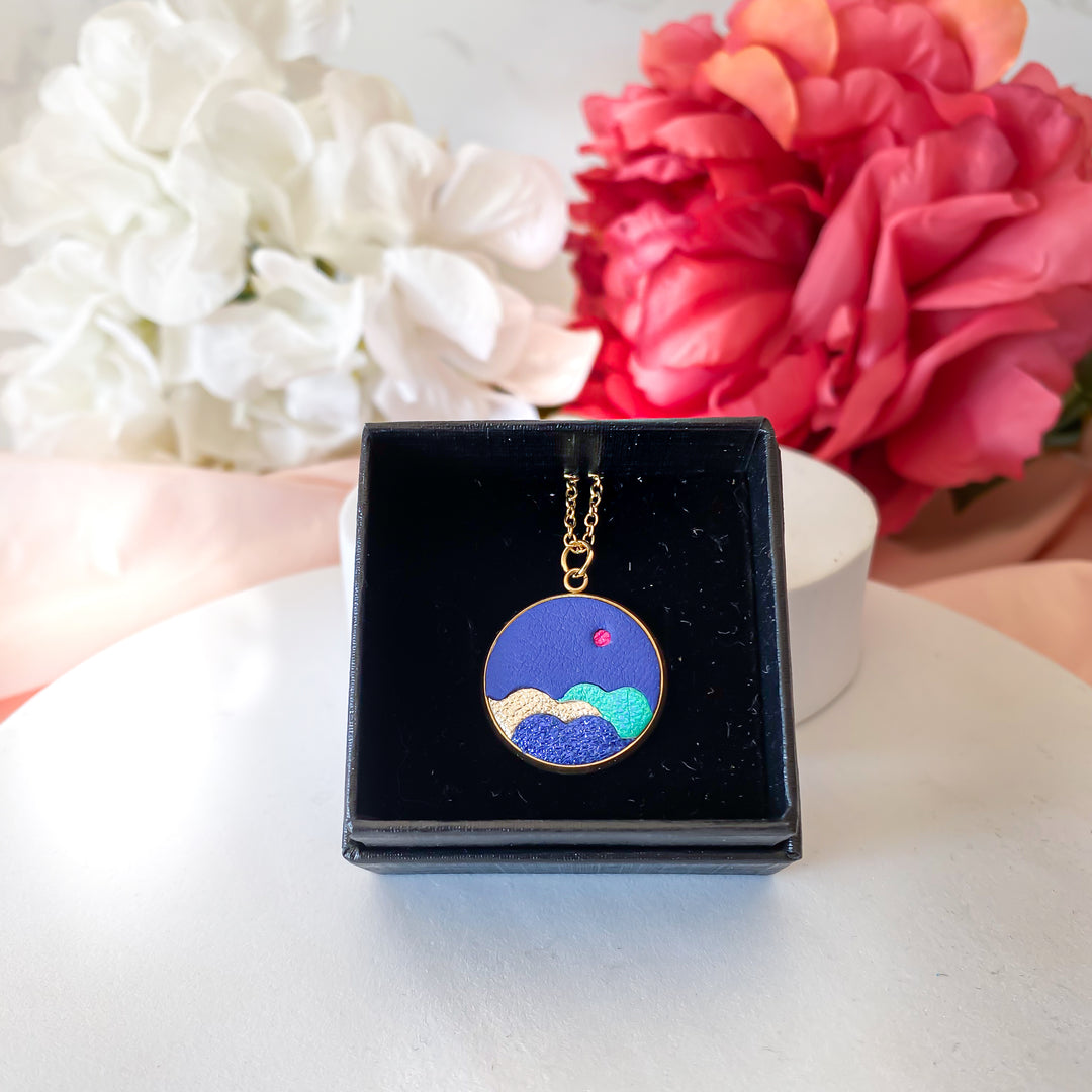 Collier en cuir Paysage Bleu