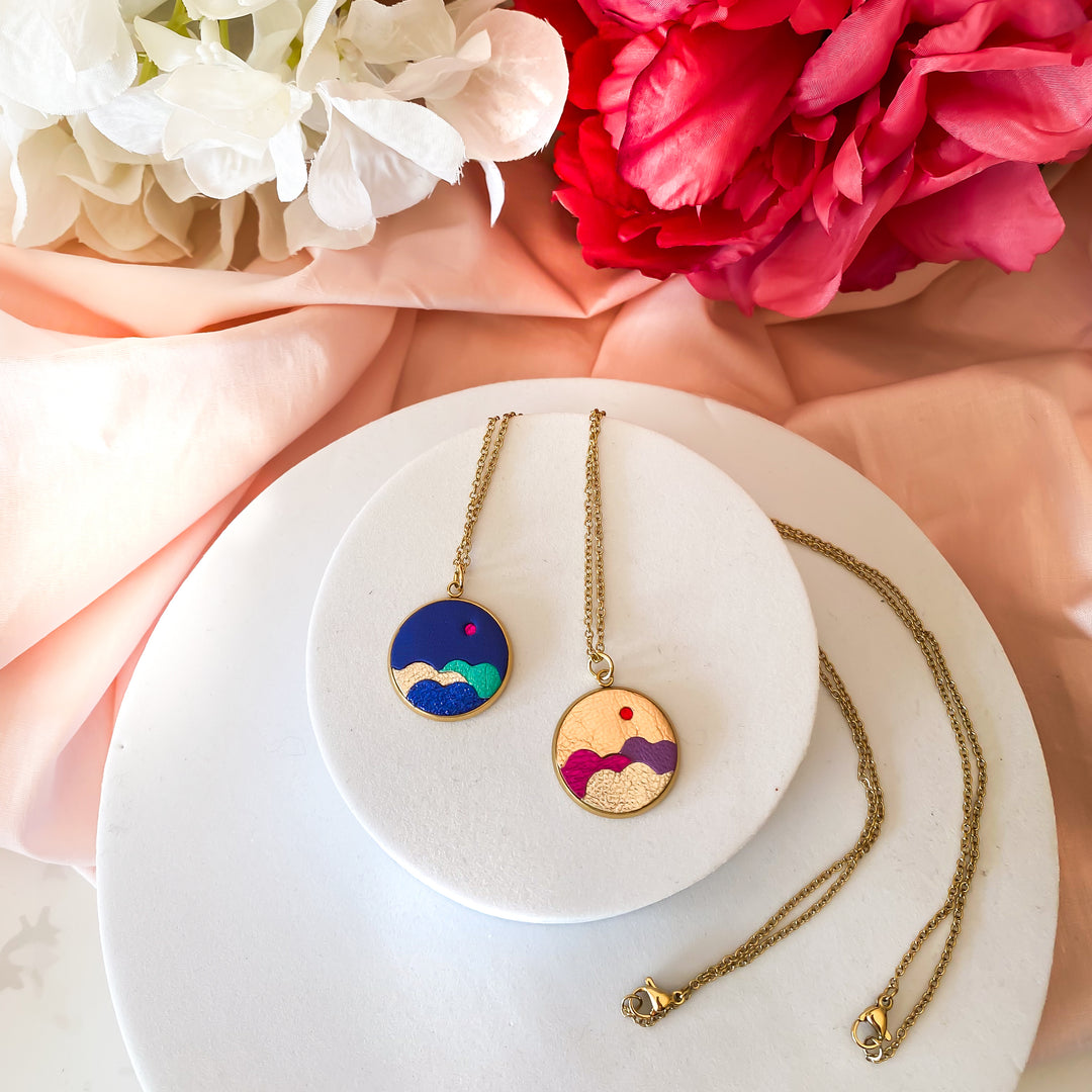 Collier en cuir Paysage Bleu