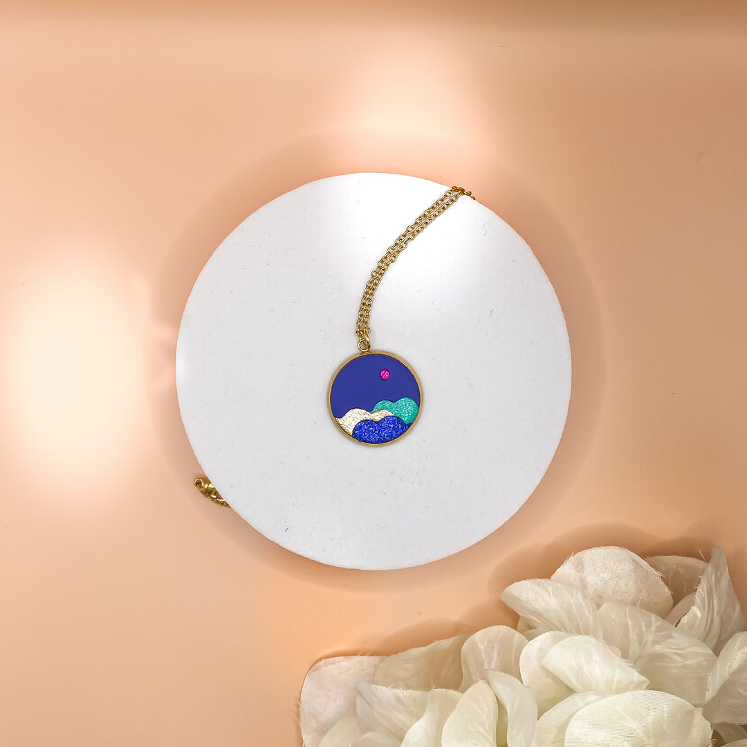 Collier en cuir Paysage Bleu