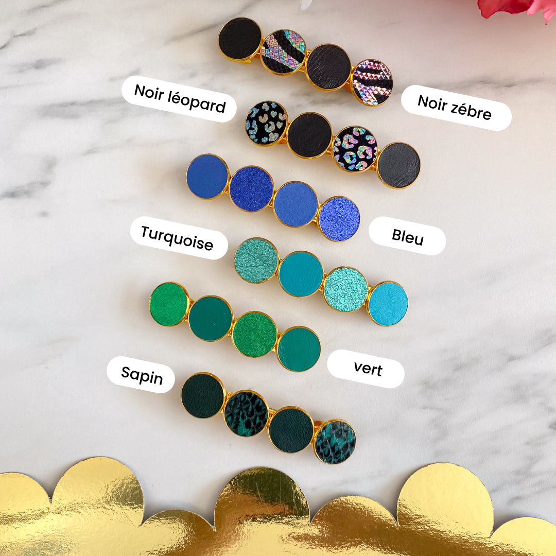 Barrette cheveux en cuir Big doré bleu