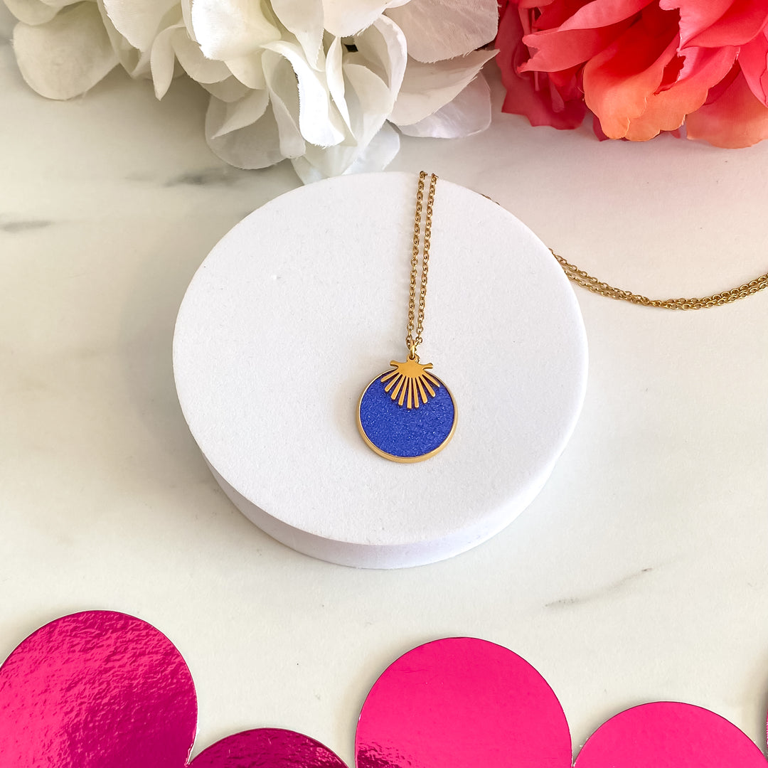 collier en cuir palme doré fait main - Nîmes - Manali marine bleu