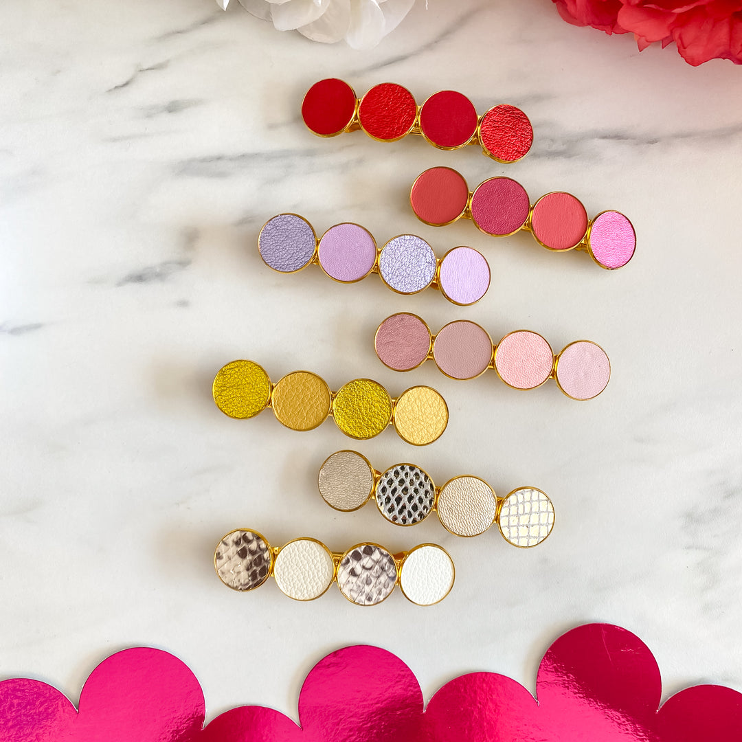 Grande barrette en cuir doré