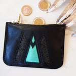 Charger l’image dans la galerie Pochette en cuir noir & turquoise