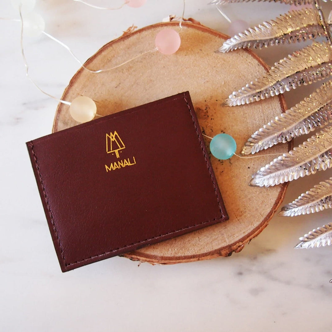 Porte-cartes en cuir marron & jaune
