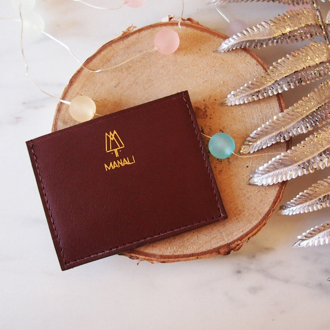 Porte-cartes en cuir marron & orange