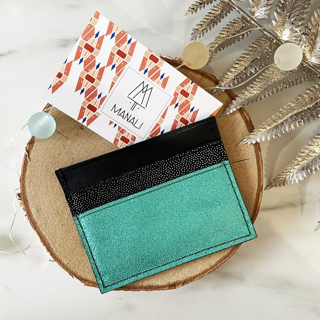 Porte-cartes noir & turquoise