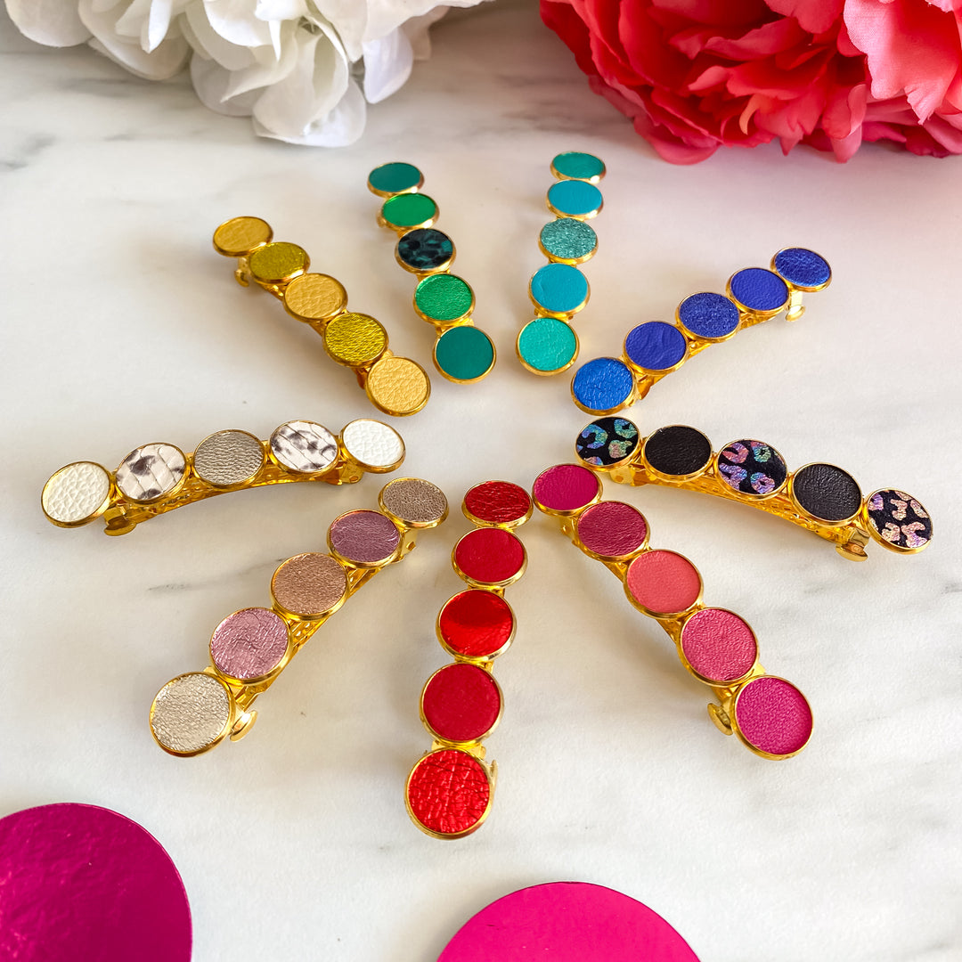 Barrette cheveux en cuir Small doré