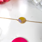 Charger l’image dans la galerie Bracelets en cuir pailleté doré, multicolore, avec motif. fait main. Artisanat. Marqueterie, violet, jaune, doré
