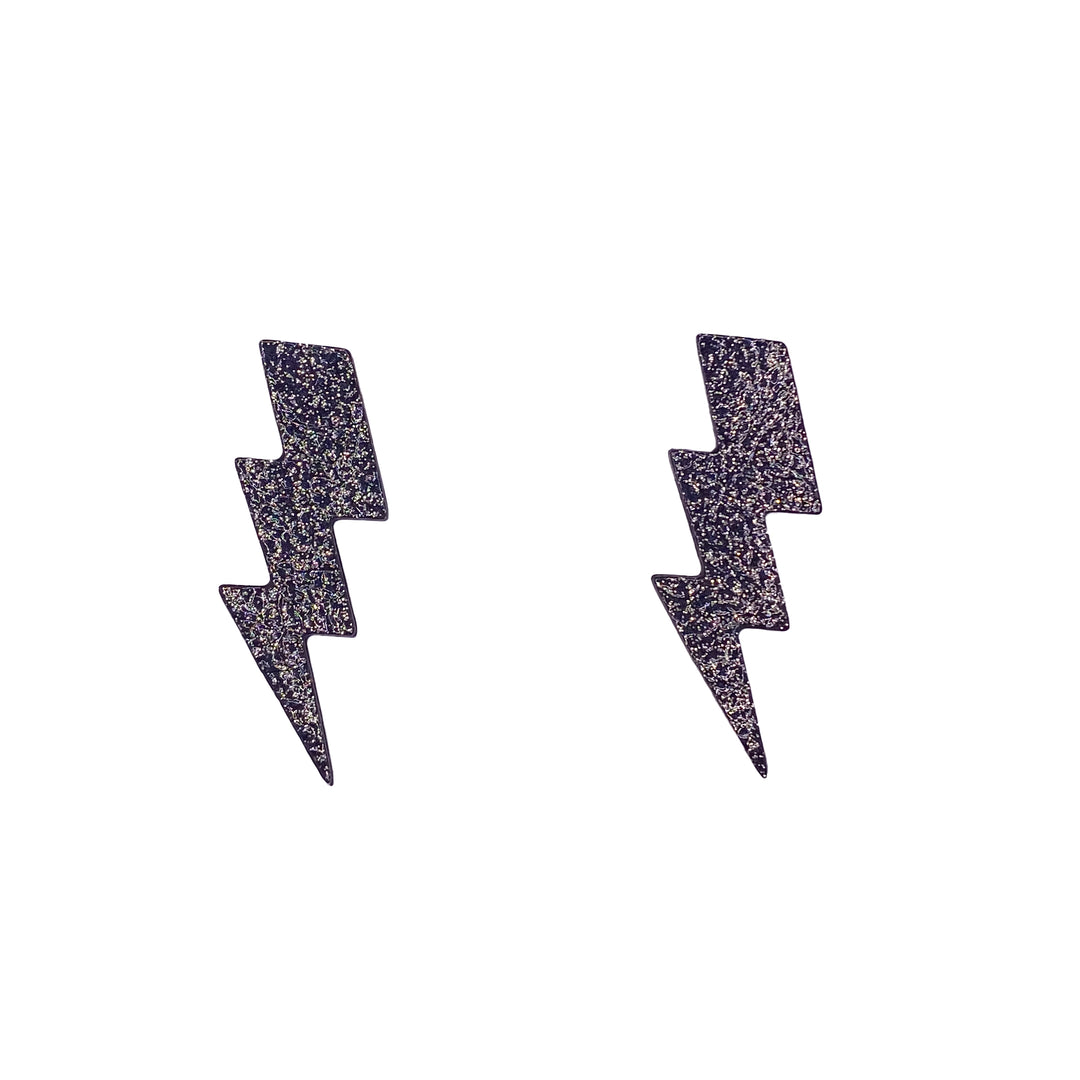 Boucles d’oreilles en cuir fait main en forme d'éclair, noir, argent , artisanat français.