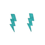 Charger l’image dans la galerie Boucles d’oreilles en cuir fait main en forme d&#39;éclair, turquoise, bleu, artisanat français.
