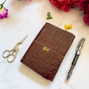 Carnet en cuir rechargeable • croco marron