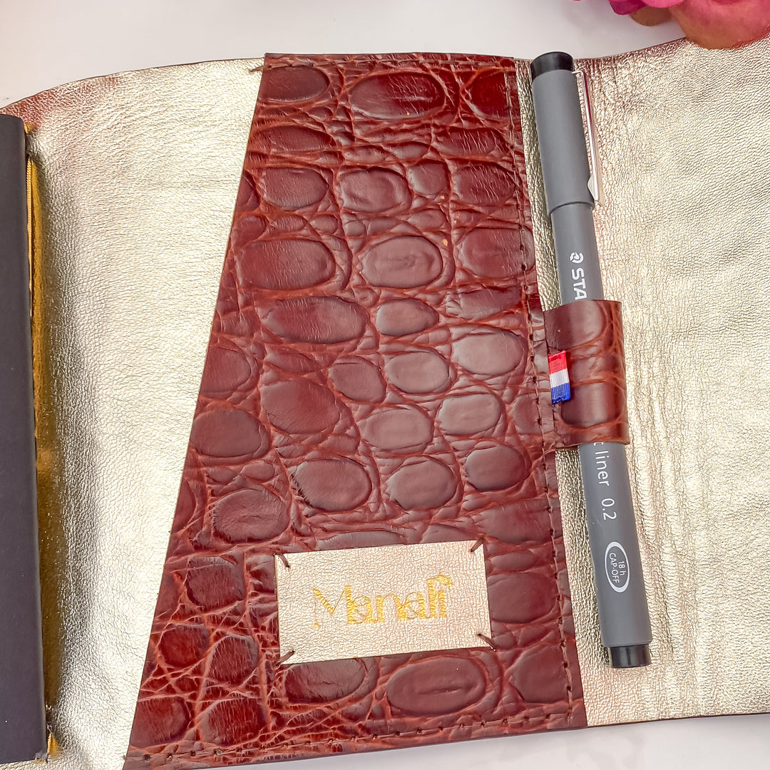 Carnet en cuir rechargeable • croco marron