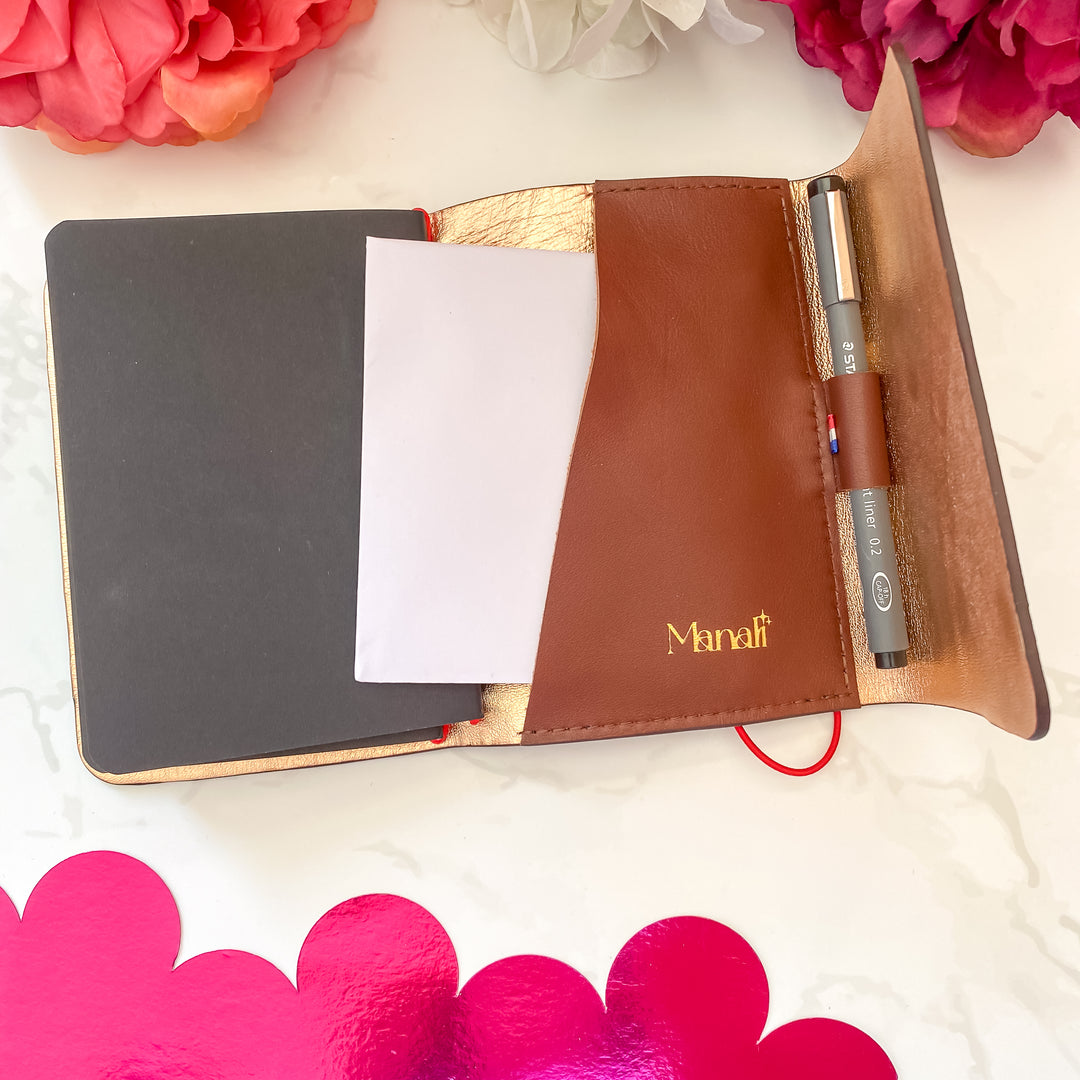 Carnet en cuir rechargeable • croco marron