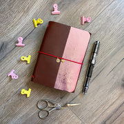 Carnet en cuir rechargeable • marron et rose métallisé