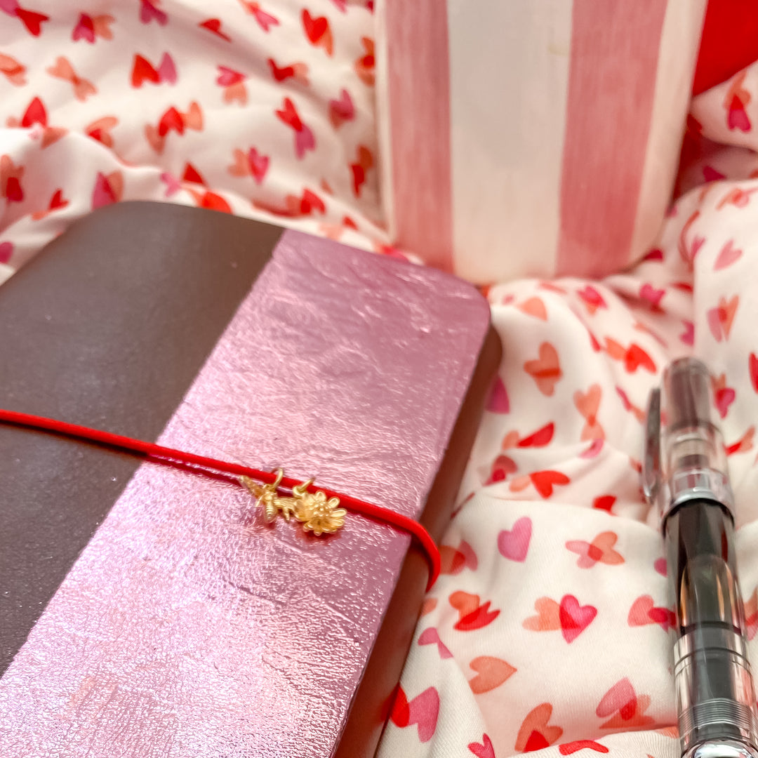 Carnet en cuir rechargeable • marron et rose métallisé