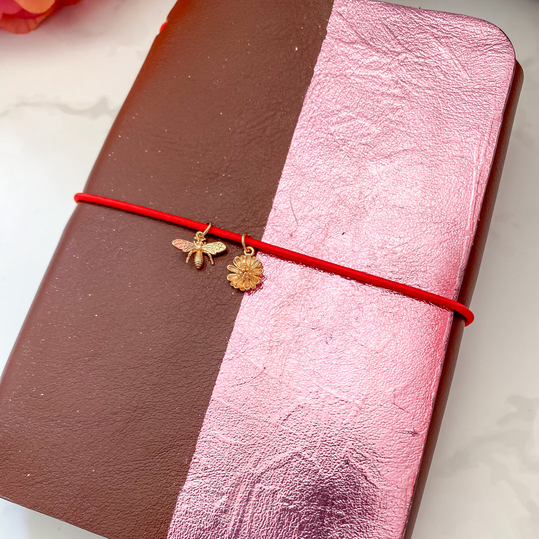 Carnet en cuir rechargeable • marron et rose métallisé