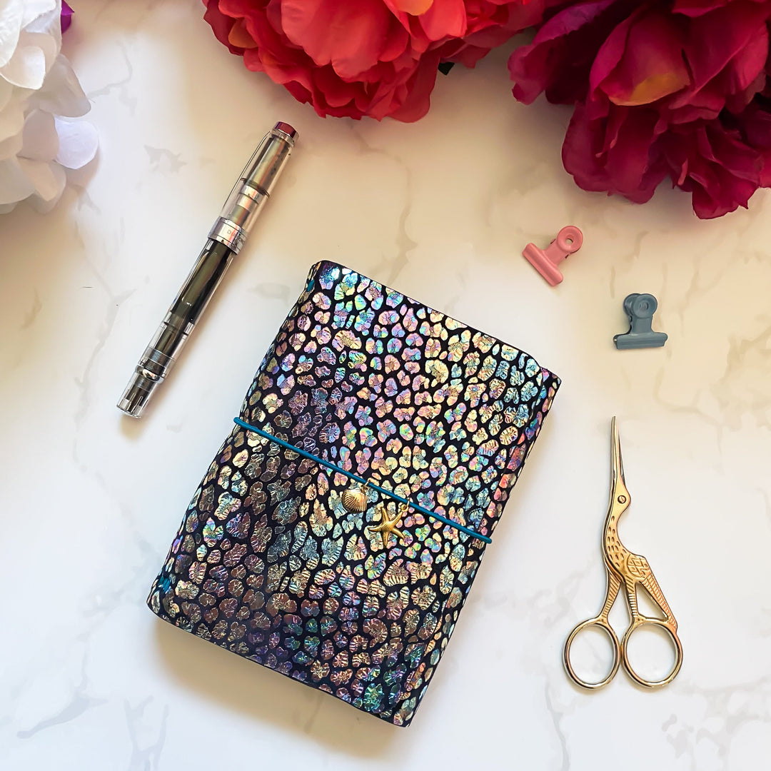 Carnet en cuir rechargeable • noir léopard