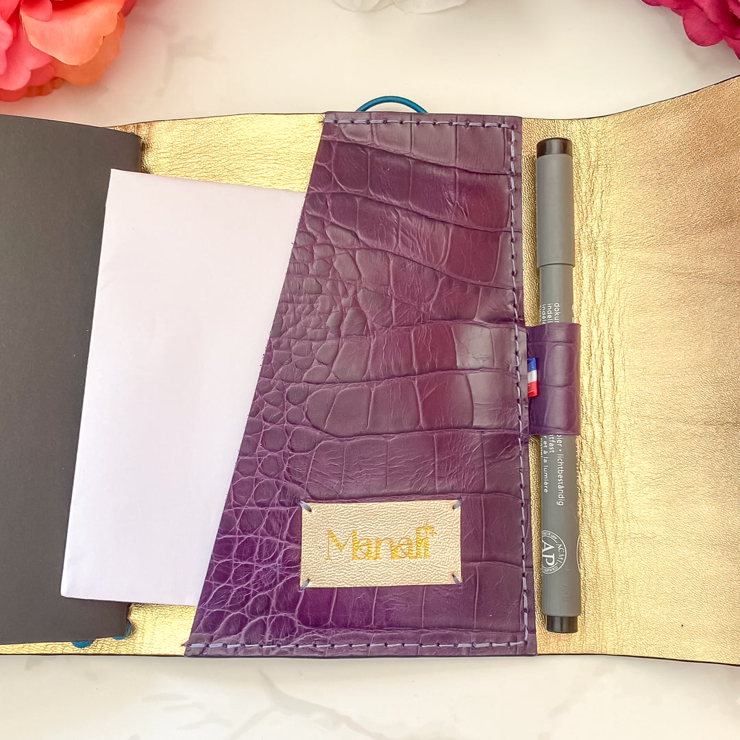 Carnet en cuir rechargeable • croco violet