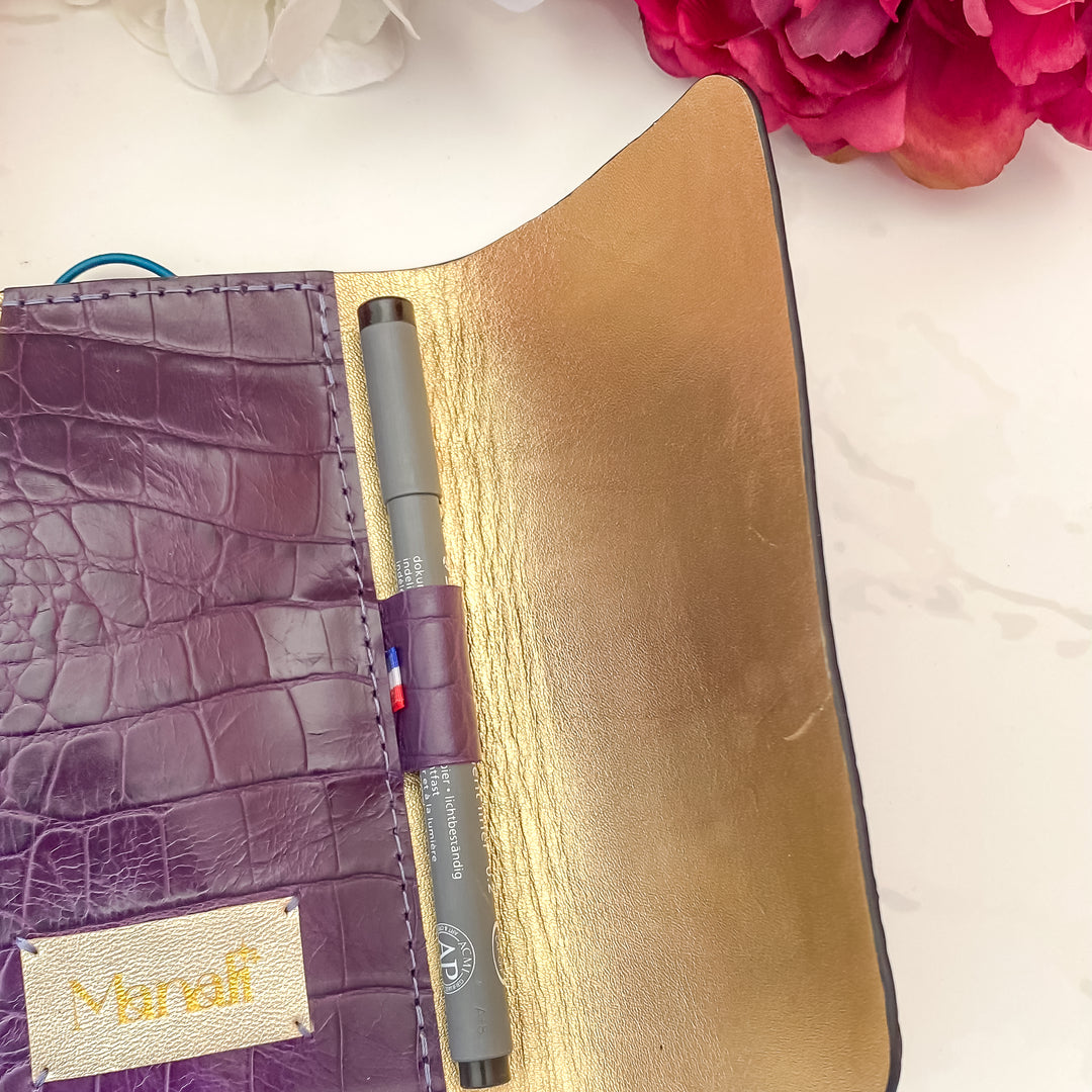 Carnet en cuir rechargeable • croco violet