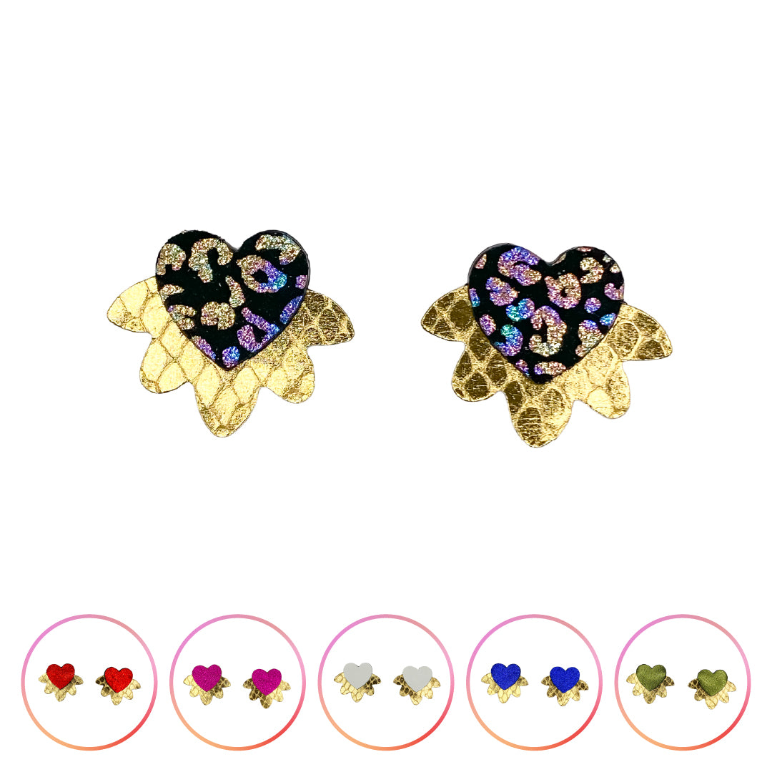 Boucles d'oreilles coeur sacré en cuir 6 coloris