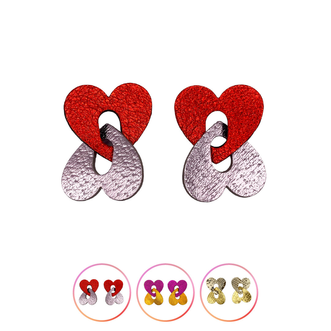 Boucles d’oreilles 2 Coeurs en cuir 3 coloris