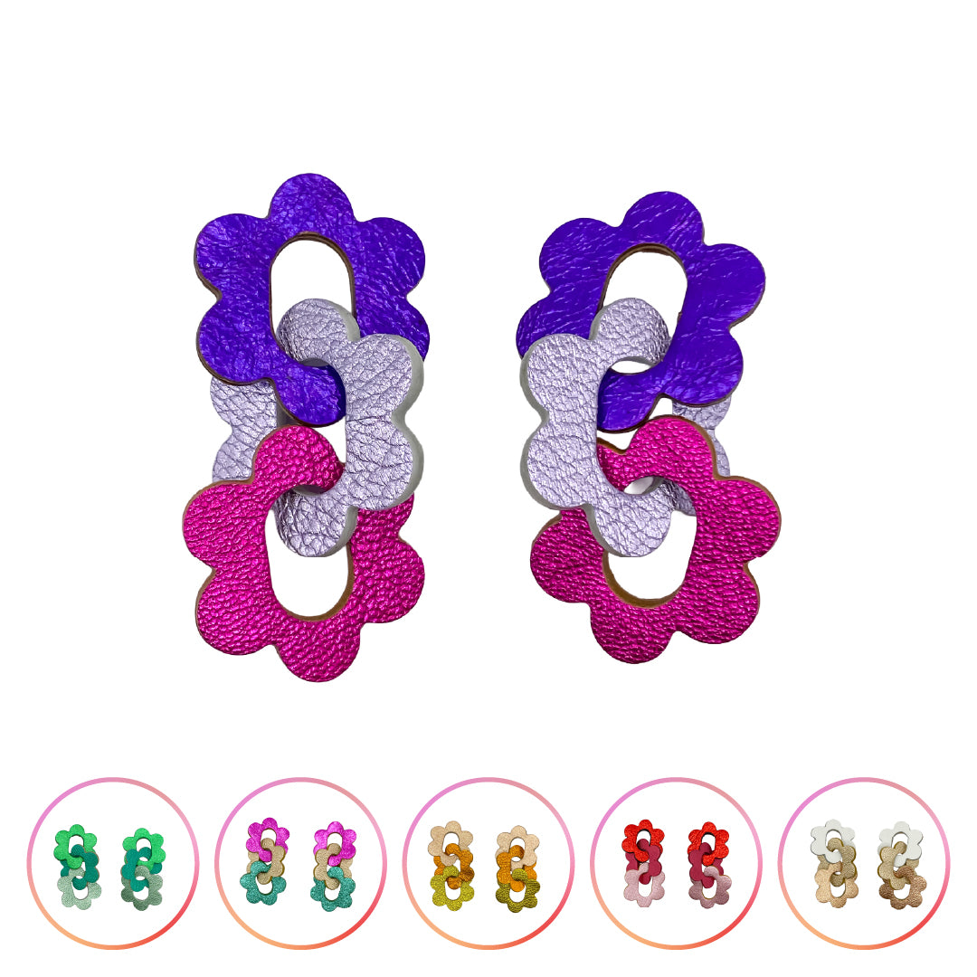 Boucles d’oreilles 3 Marguerites en cuir 6 coloris