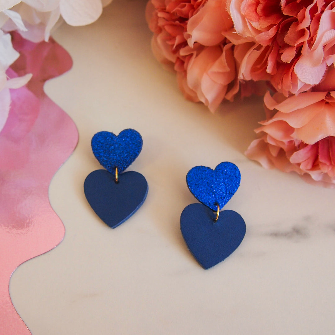 Boucles d'oreilles en cuir double coeur 5 coloris