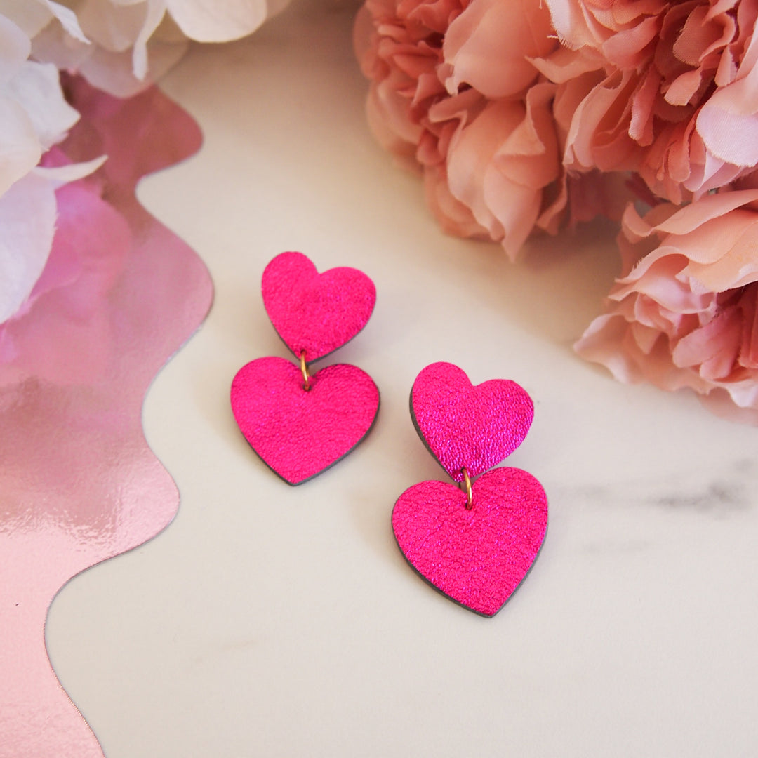 Boucles d'oreilles en cuir double coeur 5 coloris