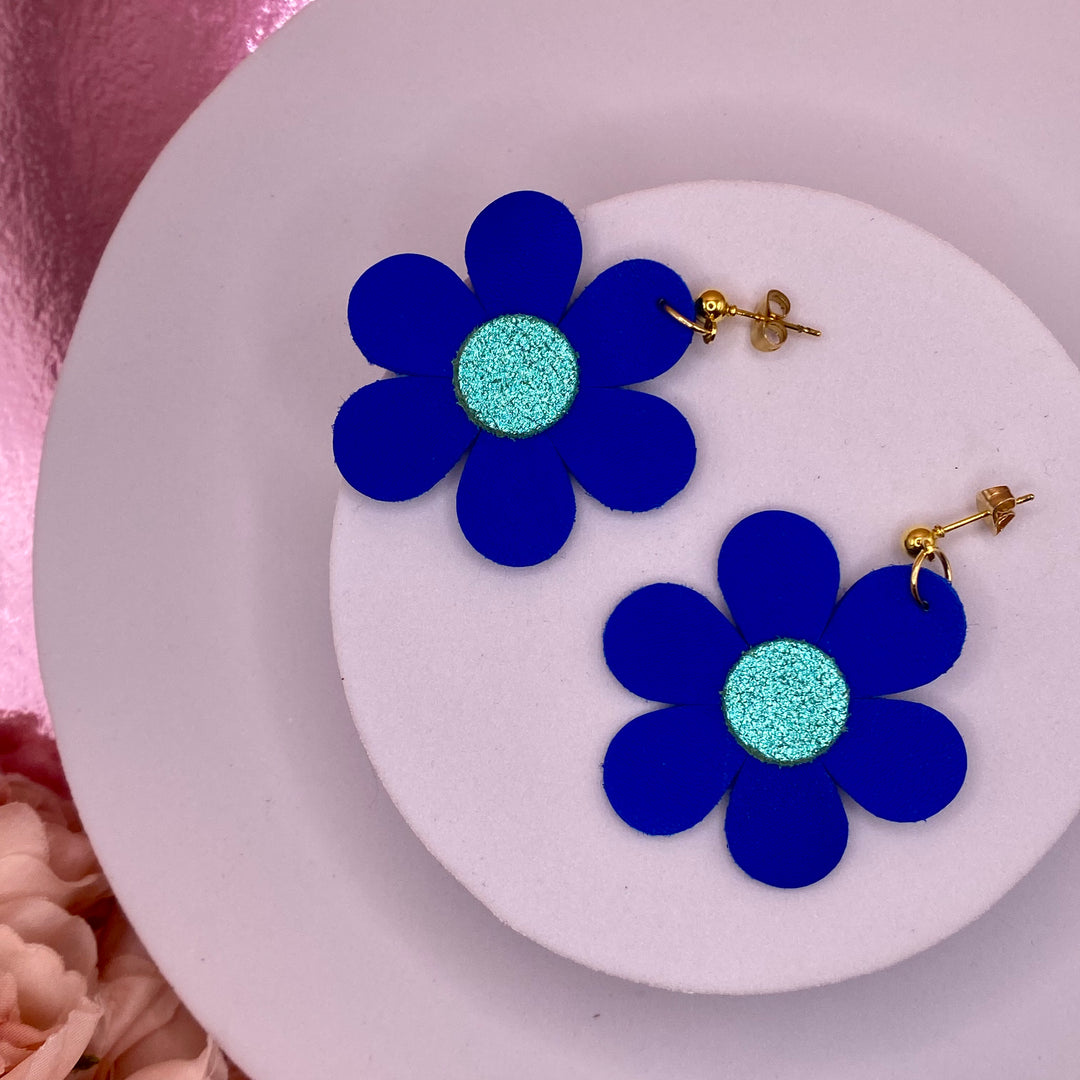 Boucles d’oreilles en cuir Flower Bleu