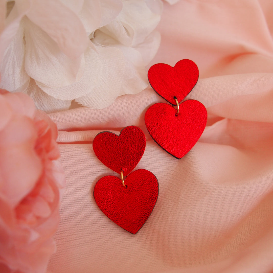 Boucles d'oreilles en cuir double coeur 5 coloris