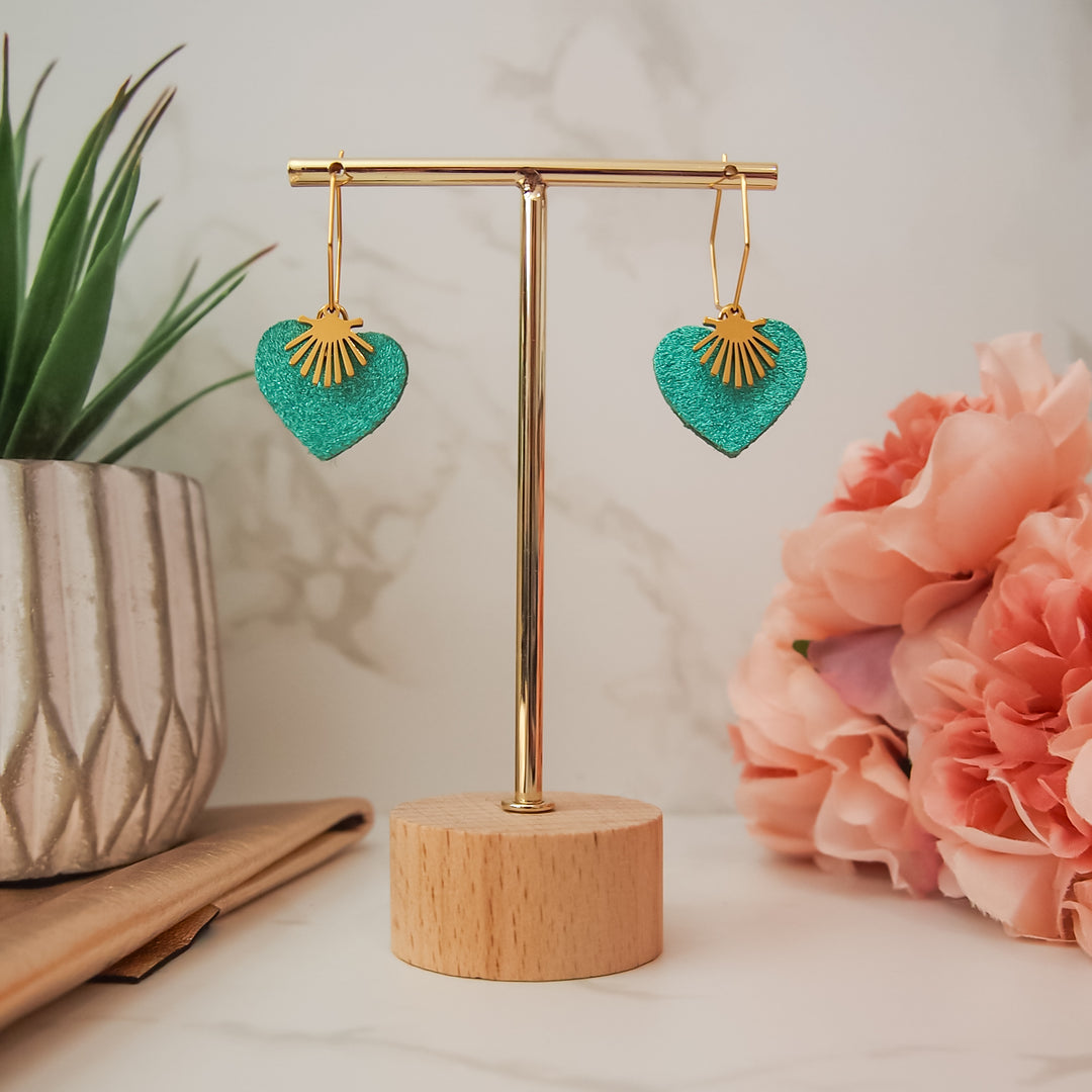 Boucles d'oreilles en cuir coeur palme doré 6 coloris