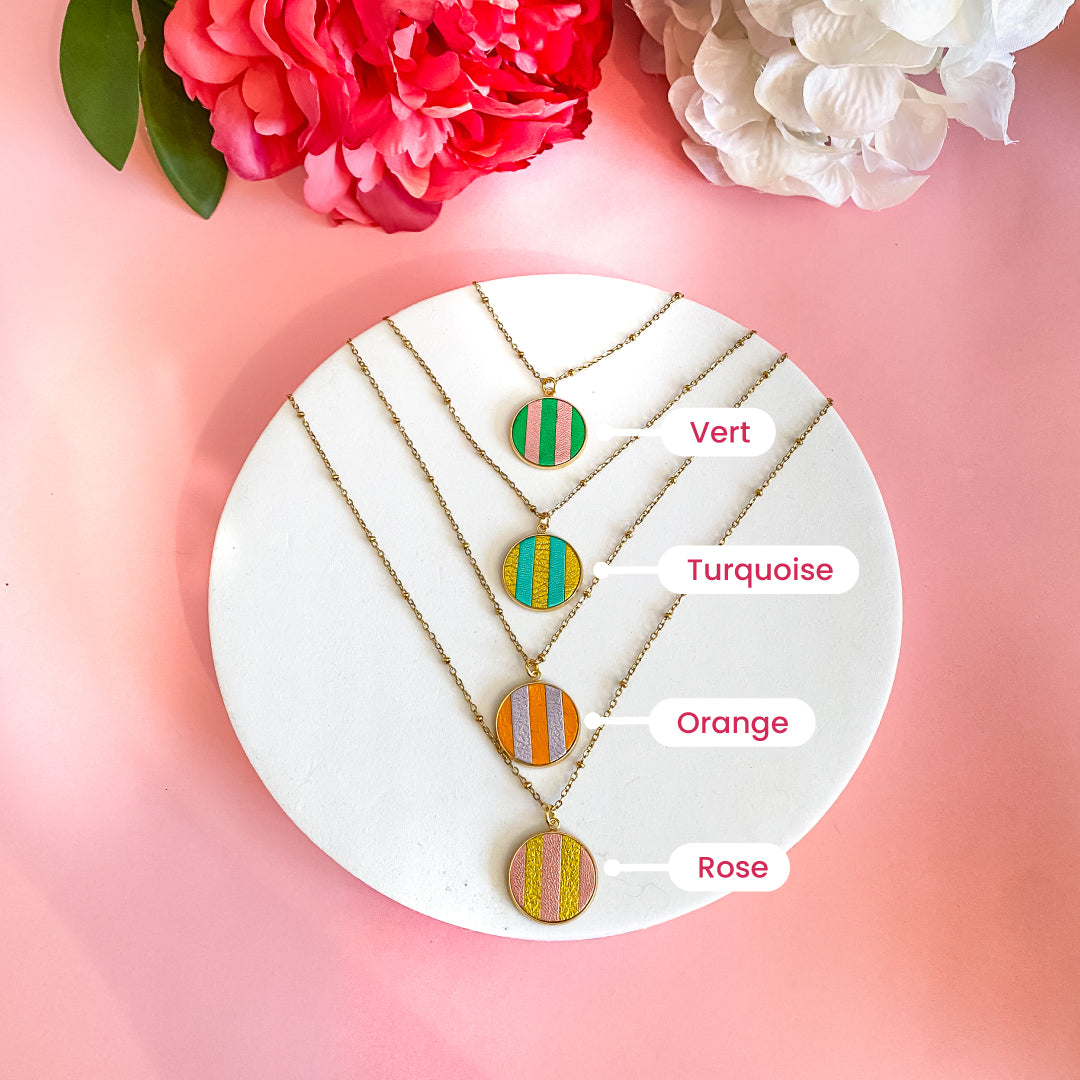 Collier en cuir marqueterie 2 couleurs
