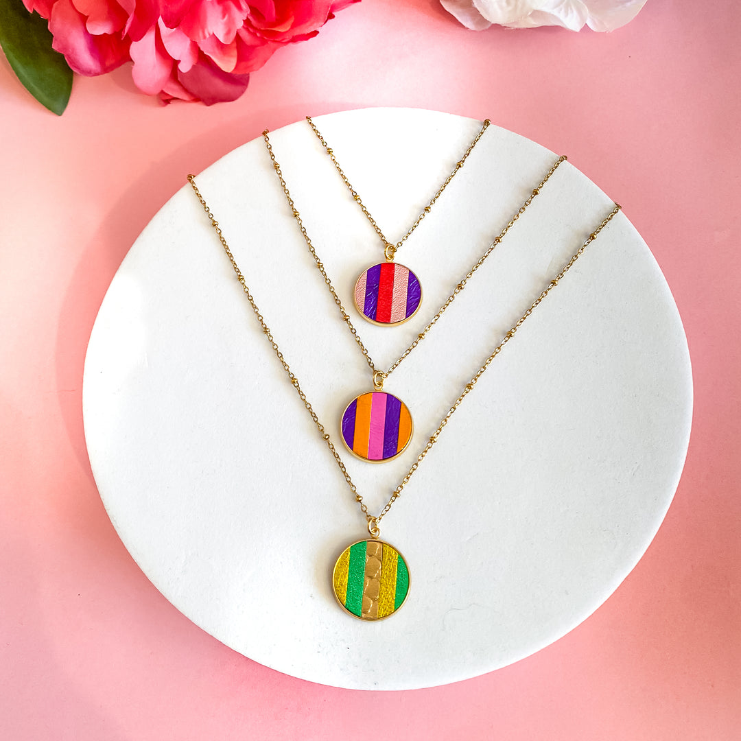 Collier en cuir marqueterie 3 couleurs